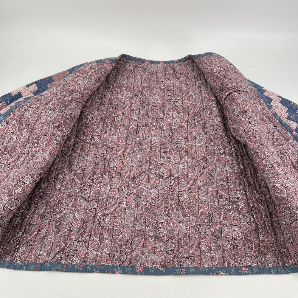 Vintage Handmade Quilted Jacket Womens Size L Blue Pink Floral Cottagecore - Picture 6 of 10